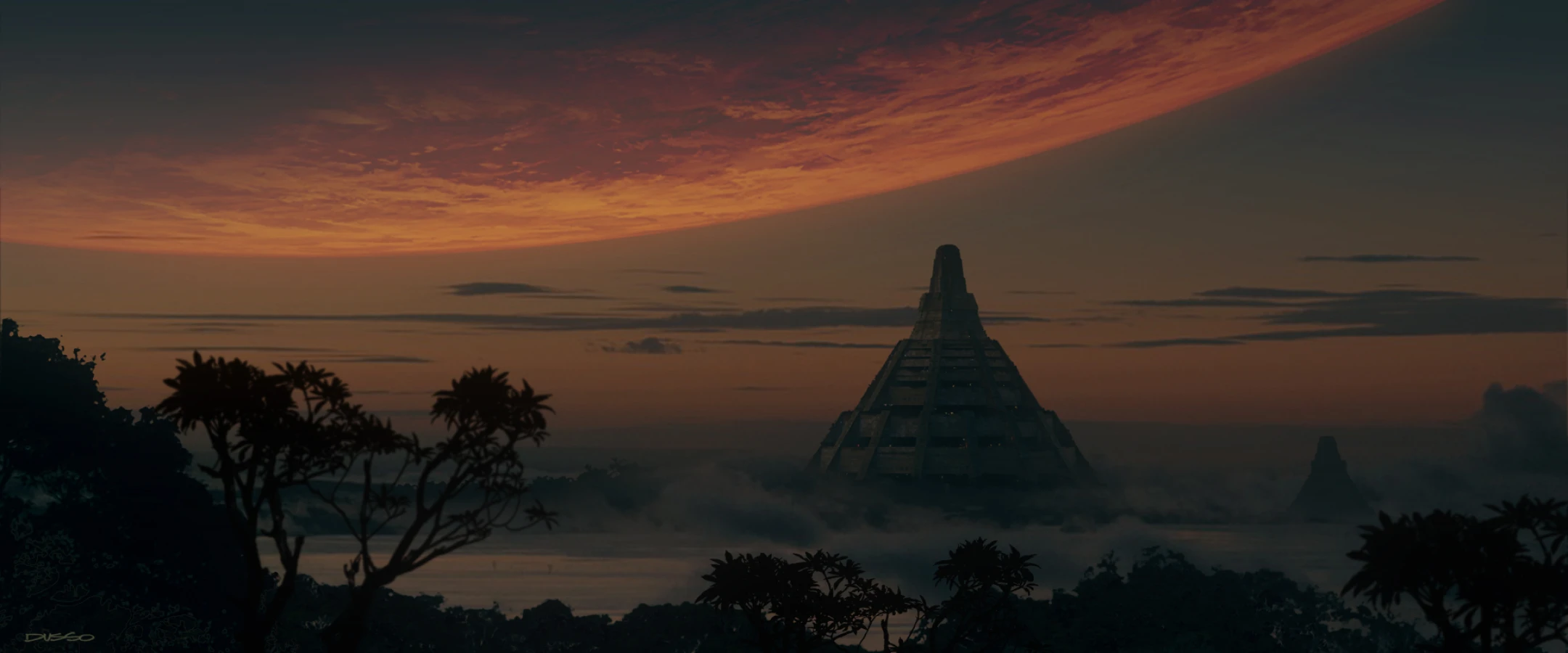 Temple with planet concept art by Dusso