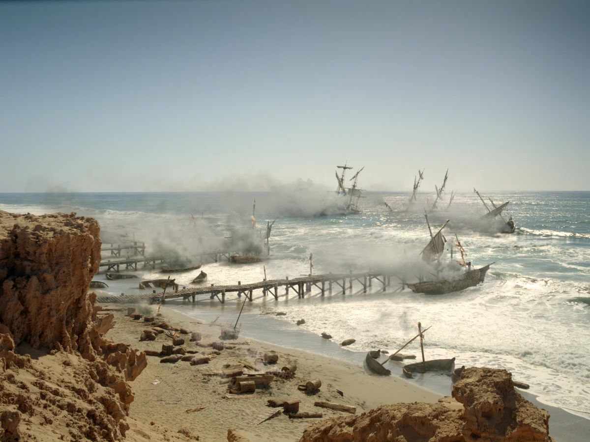 Mathieu Raynault's work seashore with ships being attack Raynault vfx