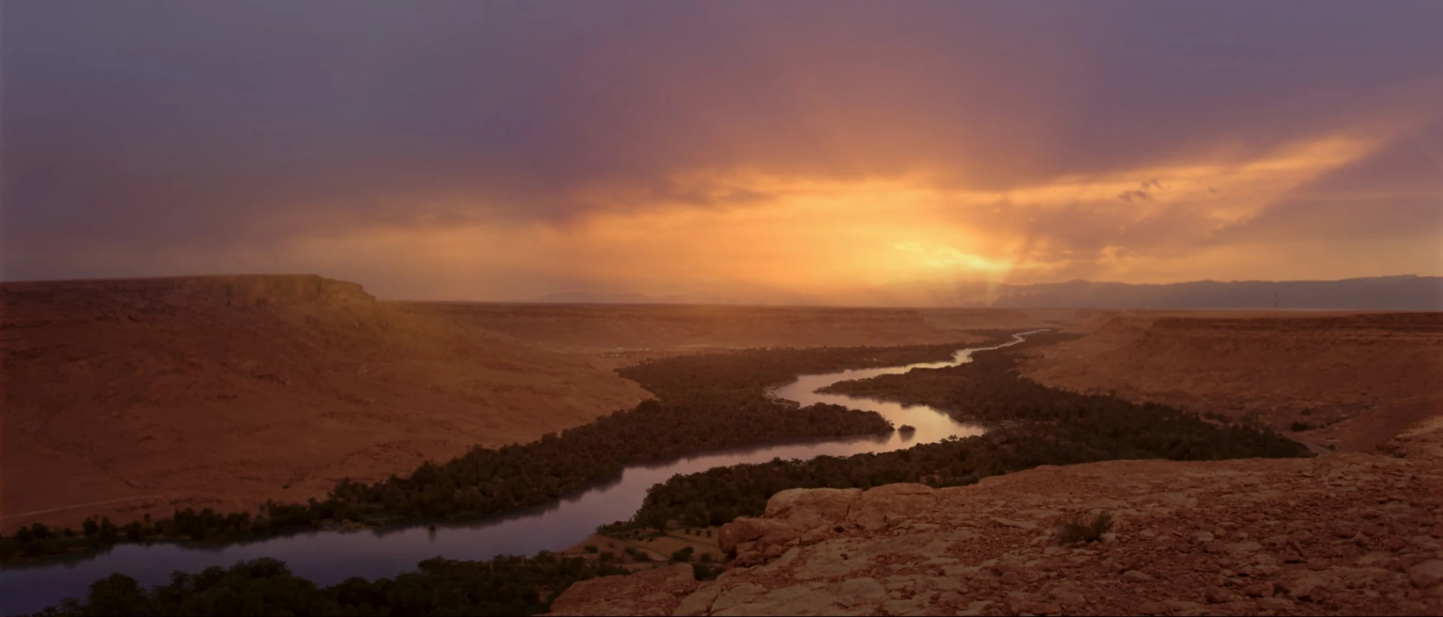 Mathieu Raynault's work river over arid mountains with sunset Raynault vfx