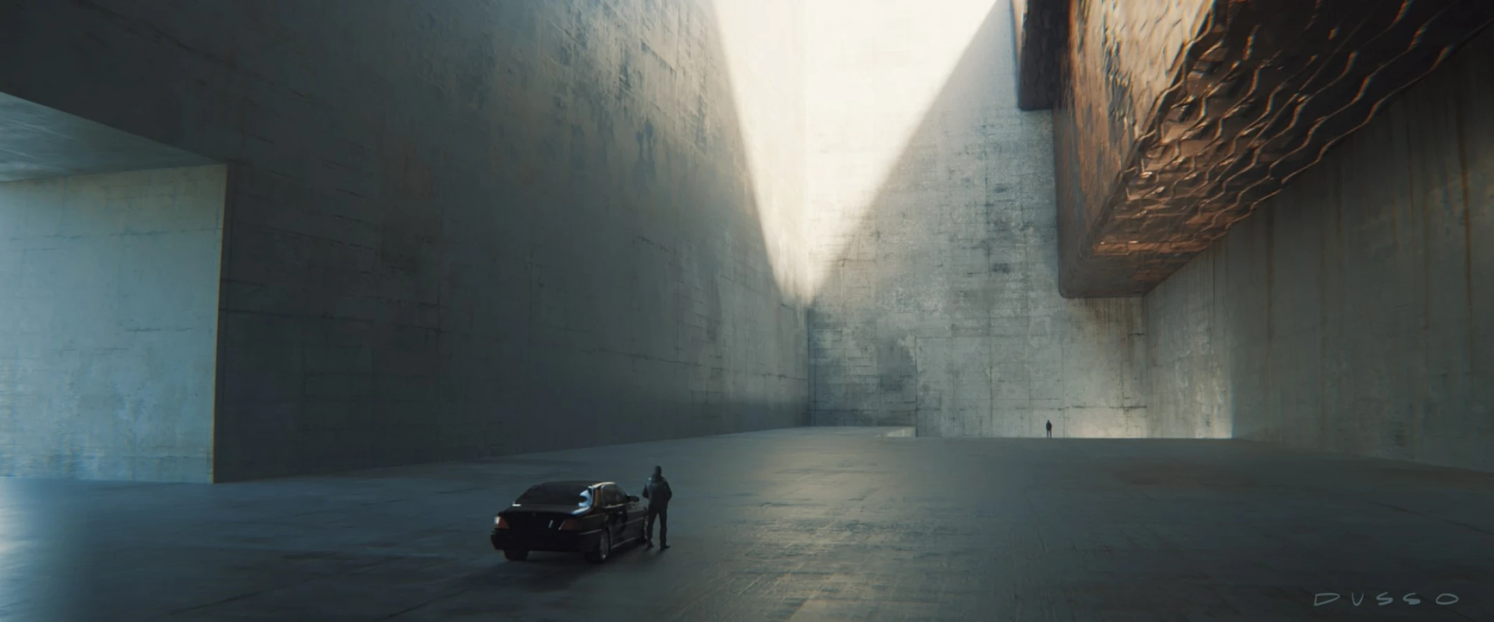 Car in a cubist architectural setting concept art from Raynault vfx