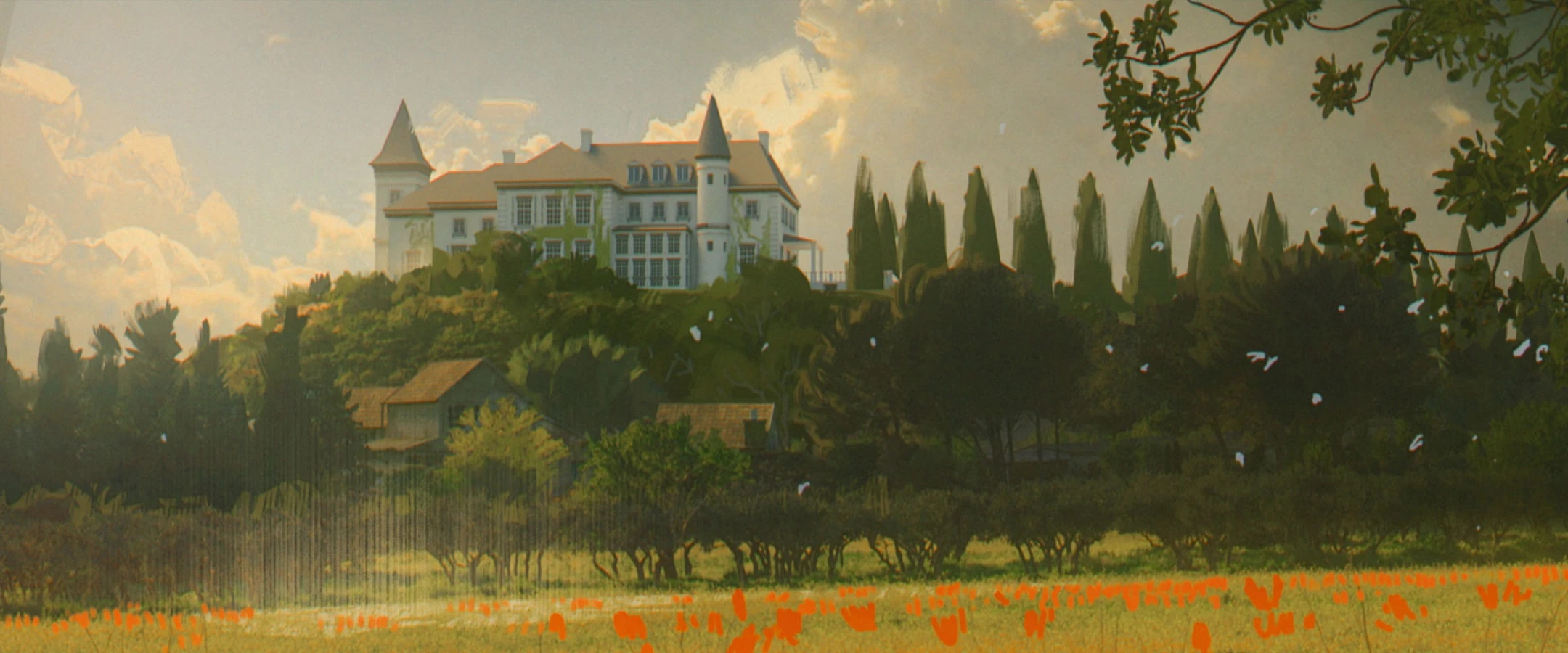 Chateau on hill with poppy in front from Raynault vfx
