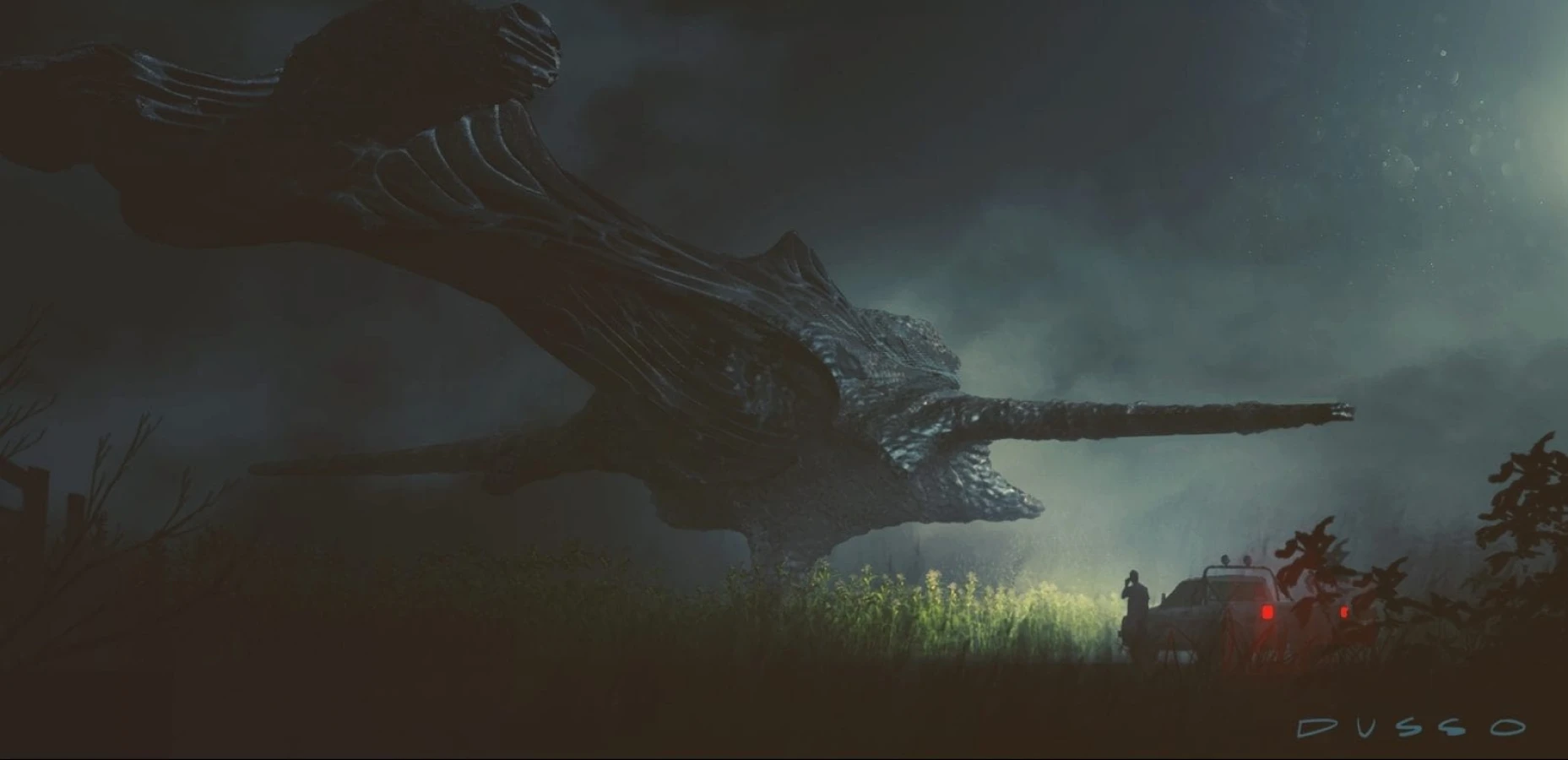 Spaceship invasion close to a car concept art from Raynault vfx
