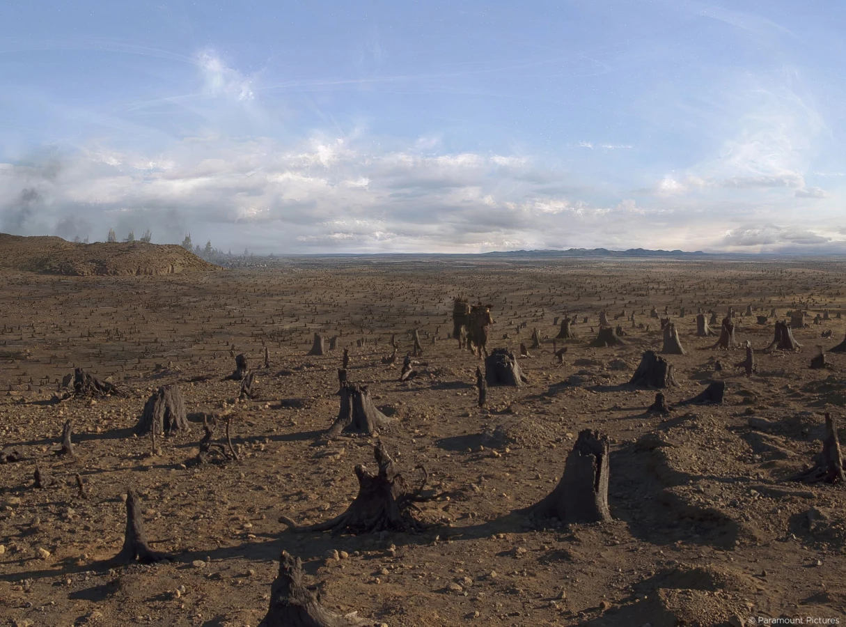 Noah landscape view with cut tree trunks from Raynault vfx
